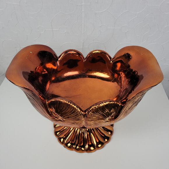 Footed Pedestal Bowl Copper Shell Shaped Fruit Centerpiece Decoration - Picture 5 of 16
